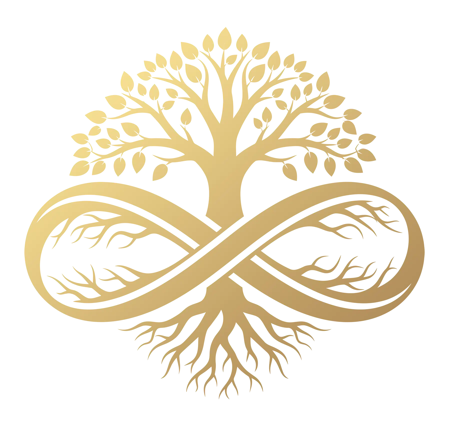 Ein goldener Baum mit einer diesen überlagernden Lemniskate, die zusammen beständiges ganzheitliche Entwicklung symbolisieren.