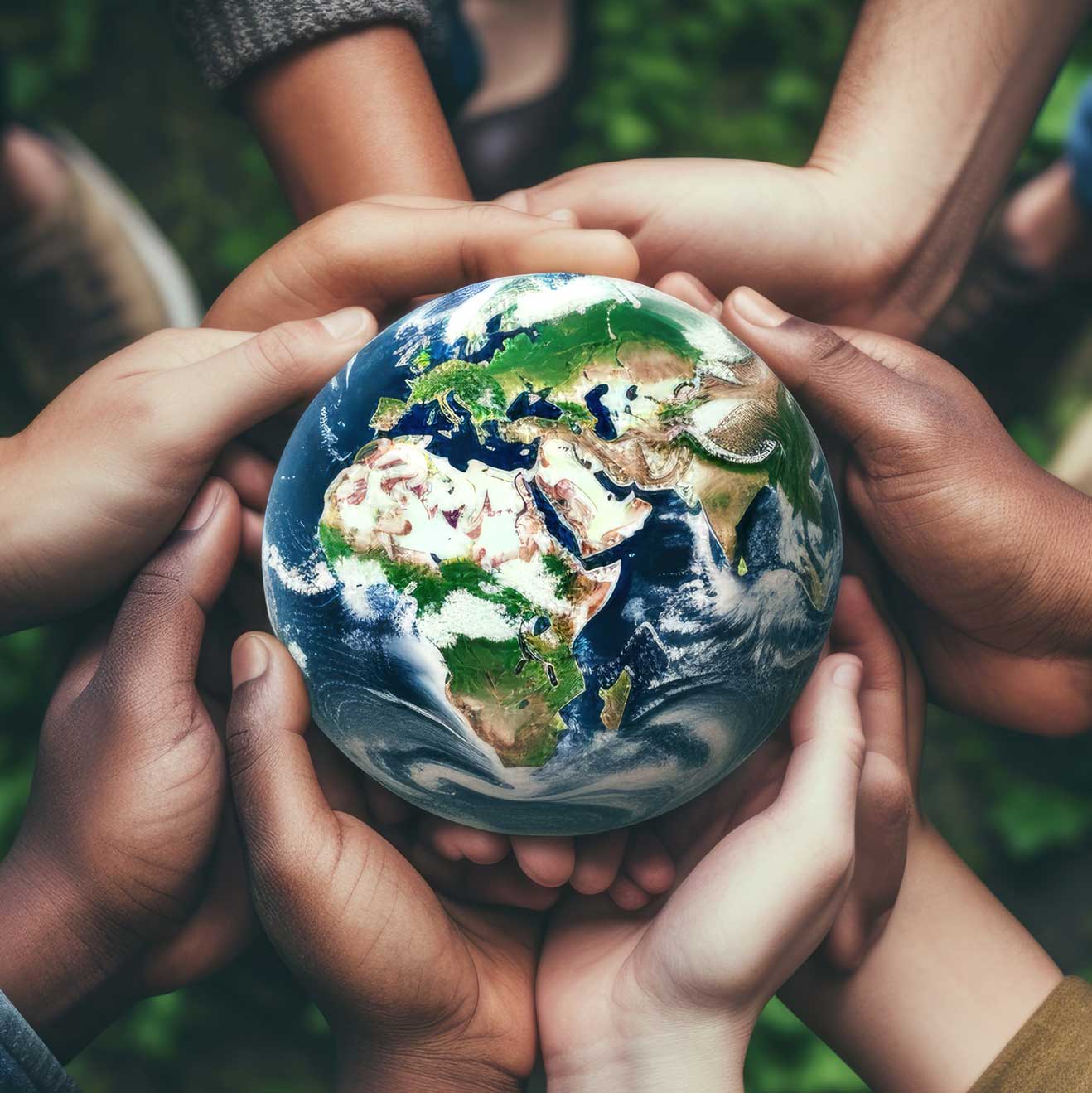 Mission Mindshift: Weltkugel, die aus zwei Händen geformt wird