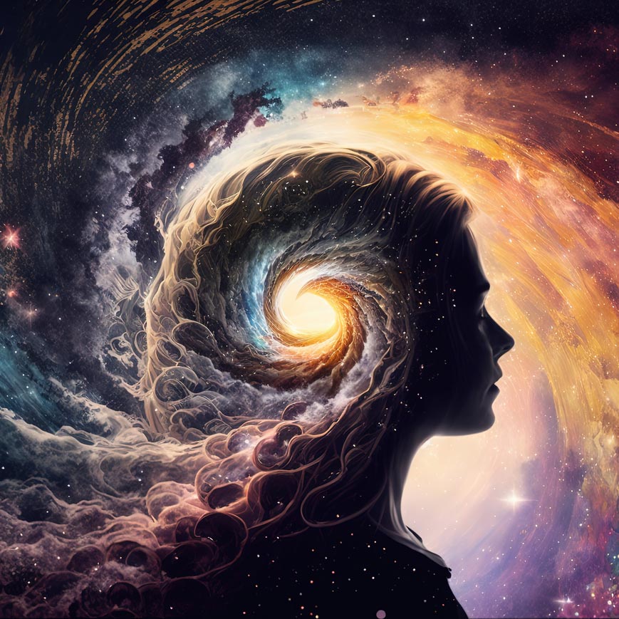 Silhouette eines Mannes vor dem Universum 